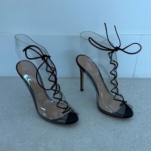 Gianvito Rossi Black and Clear Lace-Up Heels